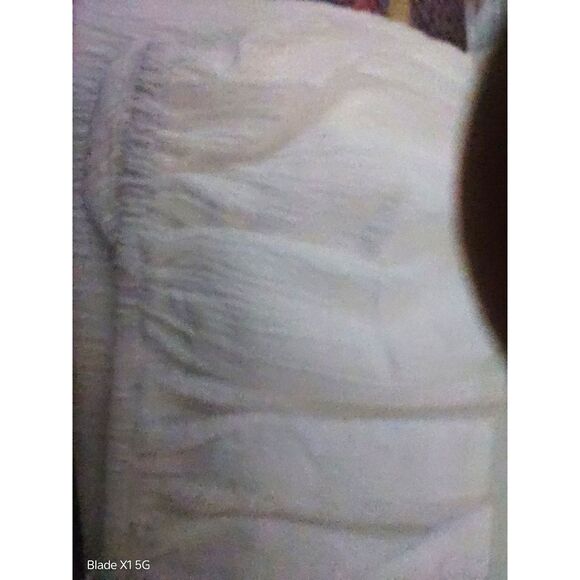 Size 12 Midi Dress Semi-Sheer Cross Tie Lantern Sleeve Drawstring Waist White - Picture 6 of 6